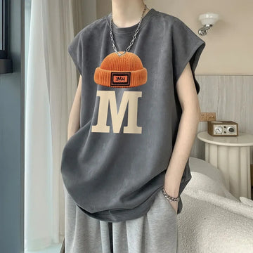 男士背心Men's Summer Loose-fit Shoulder Vest American Style Training Basketball Fitness Wide-shoulder Outer Wear Sleeveless T-shirt