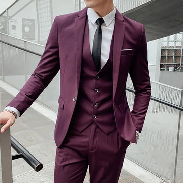 商务装男Boutique S-5XL (suit + vest + trousers) Slim business elite party evening dress groomsmen British style men's three-piece suit