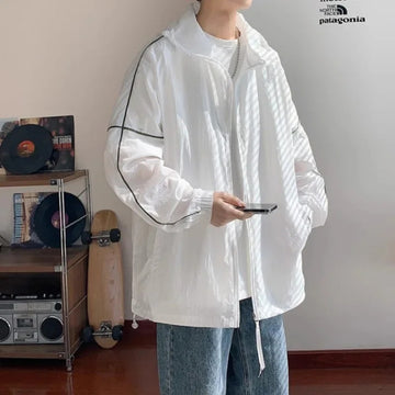 防晒衣男Youth Sunscreen Clothes Men's Lightweight Summer Hooded Jacket Ice Silk Breathable Skin Clothes Trendy Brand Plus Size Sunscreen