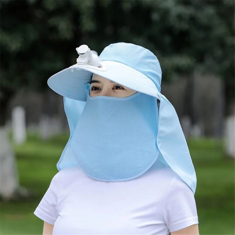 帽子女Sunscreen  Hats With Fan+neck Face Flap Sun Caps For Outdoor Fishing Sports