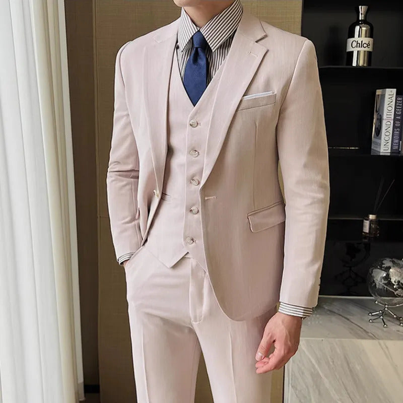 礼服男(Jackets+Vest+Pants) Solid Color High Quality Tuxedo Mens Formal Business Suits 3Pcs Set Groom Wedding Social Show Dress 4XL