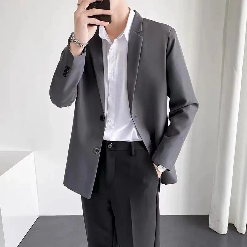 商务装男2023 Spring Autumn New Elegant Wild Male Suit Korean Fashion Casual Blazers Coats Men Solid Slim Jackets Business Suit Vintage