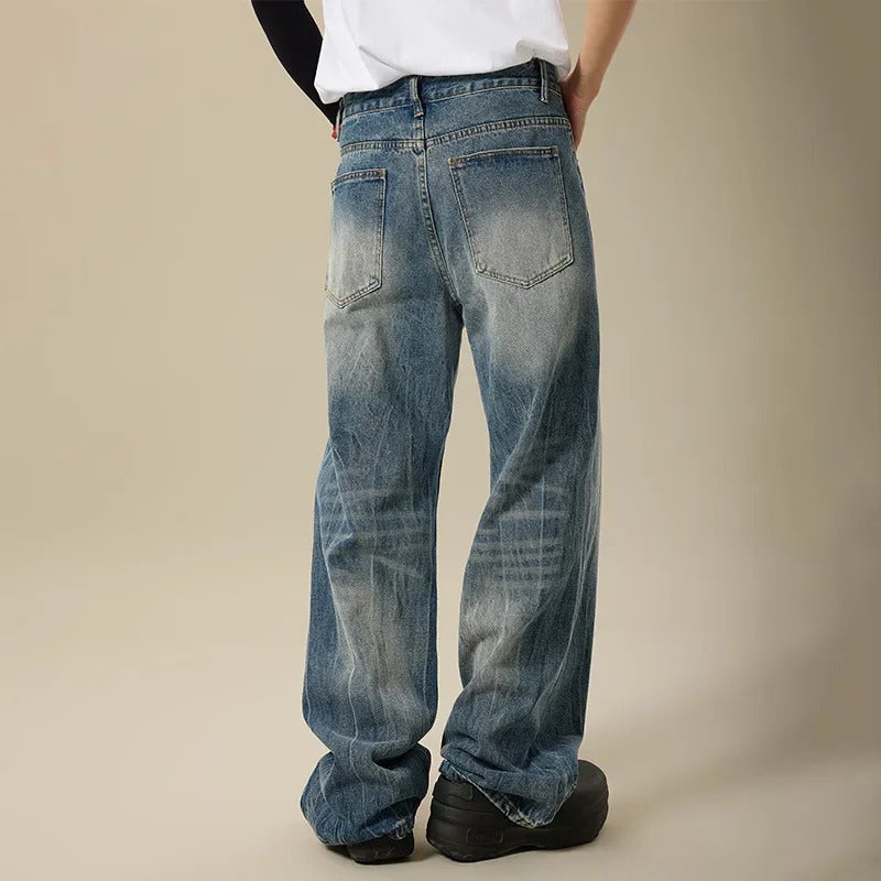 牛仔裤男American Style Streetwear Blue Jeans For Men Trendy Straight-Leg Slimming High- Waist Micro-Flared Clean-Fit Denim Pants