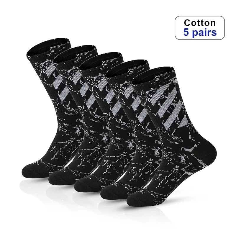 5 Pairs Men's High Rubber Band Waist Couple Mid Tube Sports Solid Socks Spring/Summer Basketball Socks Four Seasons street sock男士袜子