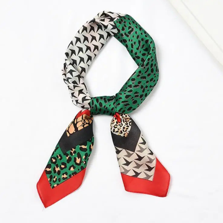 丝巾女yishine 70x70cm Silk Scarf Women Elegant Leopard Print Multifunctional  Manual Square Scarves Foulard Wrap Bandana Small Hijab