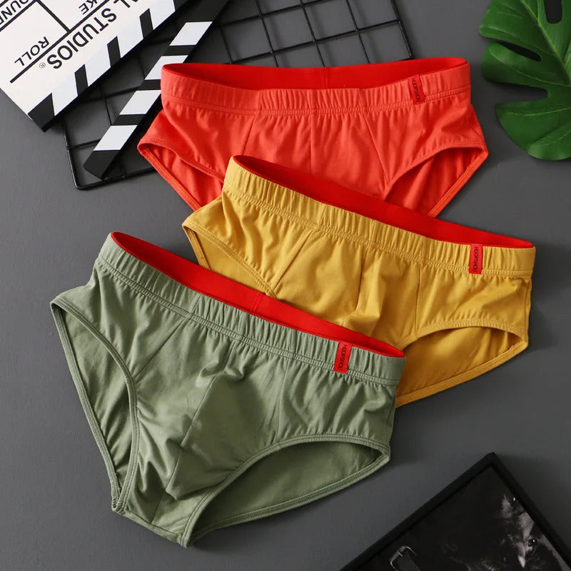 内衣男Solid Cotton Briefs Men's Convex Pouch Panties Youth Fasion Lingerie Low Rise Breathable Men's Comfortable Underwear Solid Color