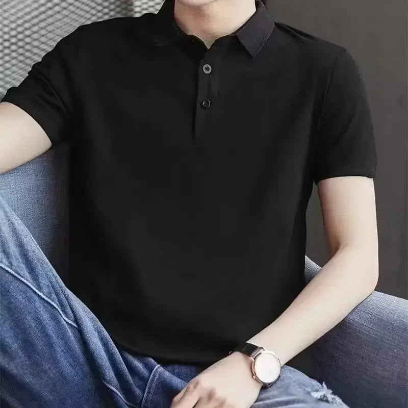 POLO男Men's Summer New Casual Polo Shirt Plus Sizes Short Sleeves Trendy Loose Fit Half Sleeve Body Top Solid Color