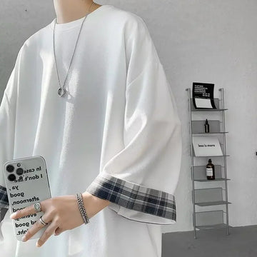 T恤男Summer Short Sleeve Loose Fit Casual Fashionable Korean Style Versatile Niche Unique Half Sleeve Men's New Thin Trendy Top