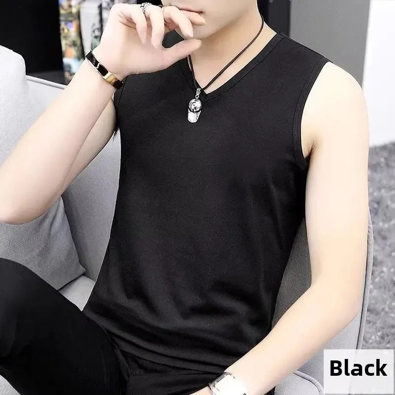 男士背心Teenage Solid Color Men's V-Neck Vest Summer Breathable Sports Fitness Tight Sleeveless T-Shirt Shoulder Vest Sweatshirt Wholesa