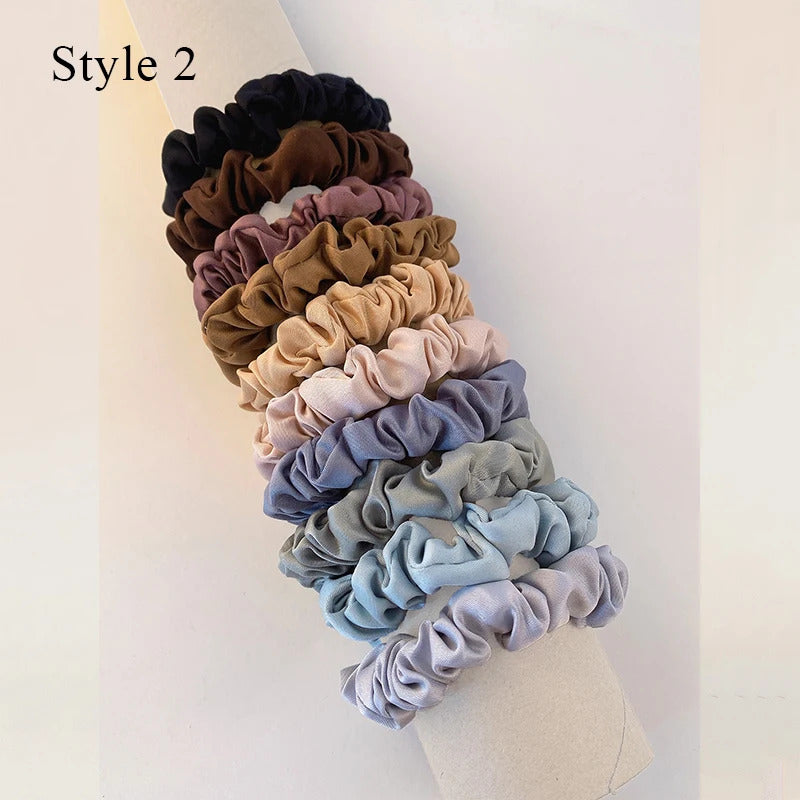 发饰10Pcs/pack Colorful Satin Silk Scrunchies Elastic Hair Bands Small Hair Rope Hair Accessories Ponytail Holder Fashion Headwear