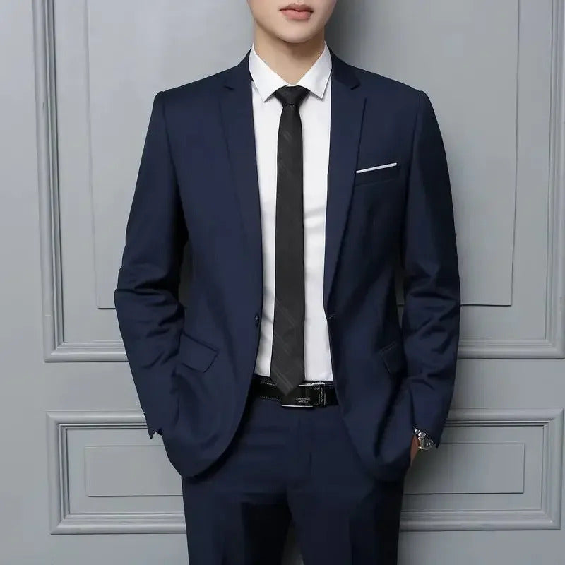 商务装男Korean Style Men's Western Suit Casual Jacket Top Slim Fit Youth Male Professional Attire Blazer Vest Pants Shoes Accessories