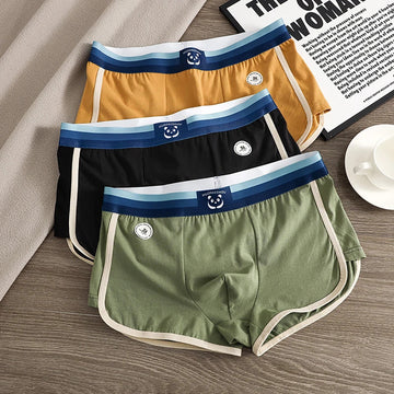内衣男3PCS/Pack 7A Antibacterial Big U Mesh Breathable Crotch Men's Panties 100% Cotton Trendy Underpants High Elastic Waist Boxers