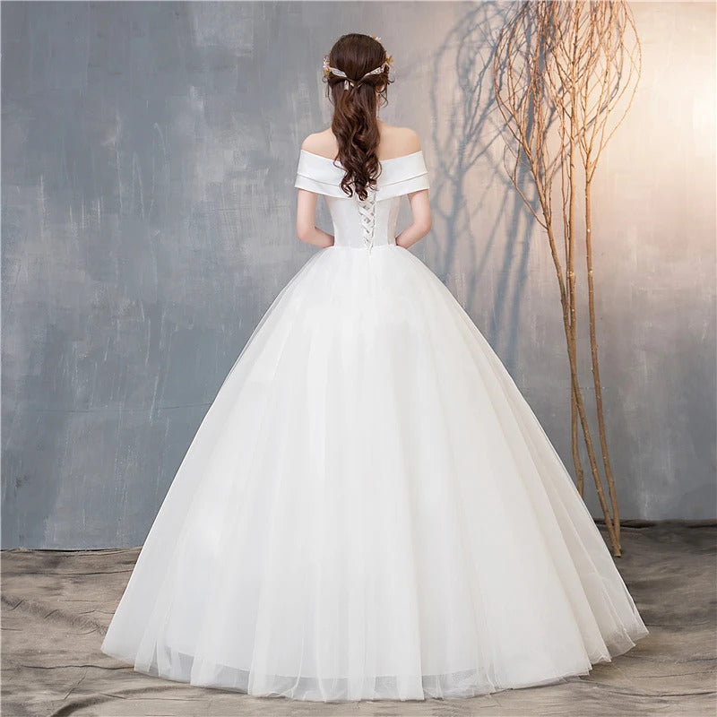 礼服女Fashion Simple Classic New Arrival Wedding Dress Lustrous Satin Sweet Sexy V-Neck off shoulder Ball Gowns Brides Real Photo 70