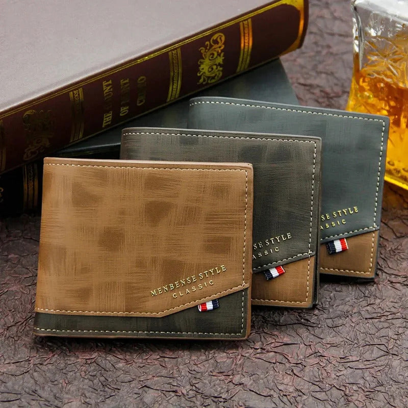 包包男Men's Short  Wallets Frosted Large Capacity Leather Wallet Multi-Slot Coin Pocket Photo Holder Small Men's Purses cartera hombre