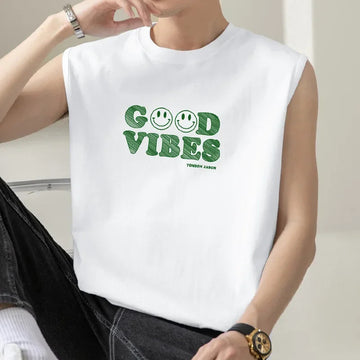 男士背心2024 New Men's Sleeveless T-Shirt Pure Cotton Loose Fit Fitness Basketball Crossbar White Sport Shoulder Vest Casual Scene