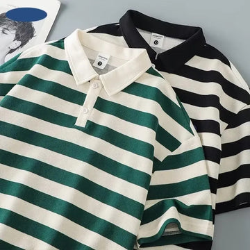 POLO男Japanese Striped Short Sleeve Polo Shirt Men Women's 2024 New Summer Heavy Lapel Casual Half Sleeve Men's Top