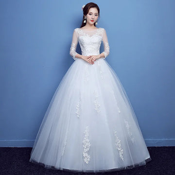礼服女Customized Wedding Dresses White Wedding Gowns O-neck Bridal Ball Gown Luxury Lace Robe De Mariee Real Photo Vestido De Noiva