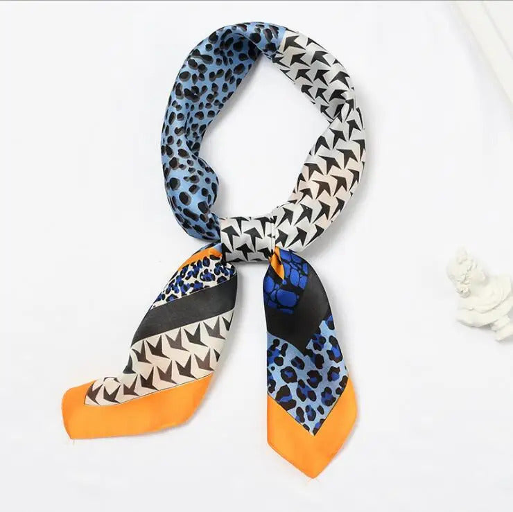 丝巾女yishine 70x70cm Silk Scarf Women Elegant Leopard Print Multifunctional  Manual Square Scarves Foulard Wrap Bandana Small Hijab
