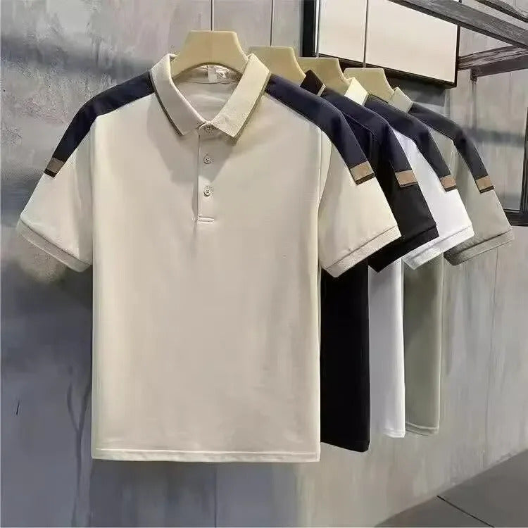 POLO男2024 New Men's Polo Shirt Short Sleeves Color Blocking Korean Style Unique Trendy Casual Summer Top For Men