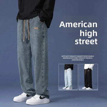 牛仔裤男Men's Vintage Straight-Leg Jeans Casual Trousers Loose-Fit Spring Autumn High Street Style American Culture