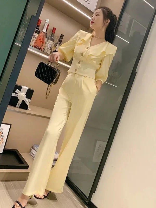 商务装女Wide Leg Trousers Woman Professional Shirt Office Spring Autumn Blouse and Pant Sets for Women 2 Pieces Wear To Work with Sleeve