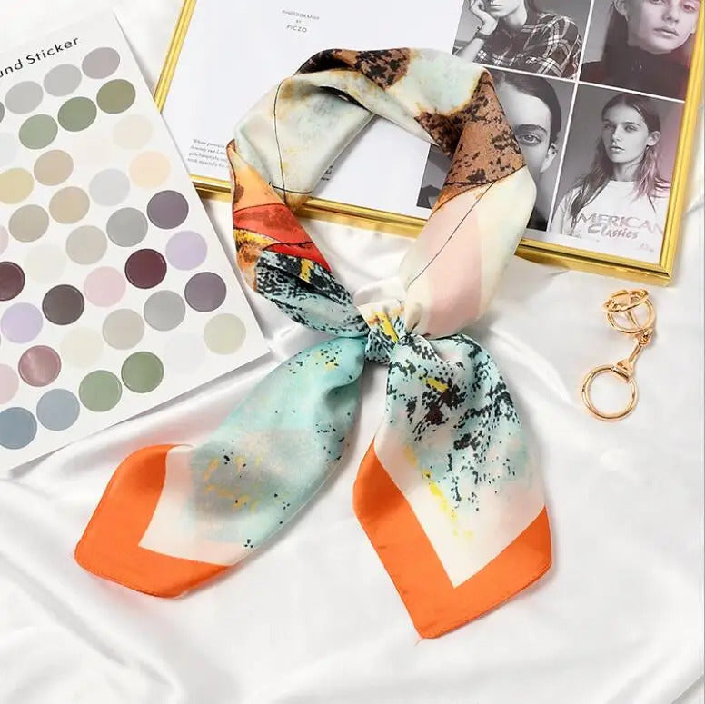丝巾女New 70x70cm Women Multifunction Polyester Silk Scarf Lovely Dogs Printed Satin Small Square Wraps Scarves Shawl Animal Shawls