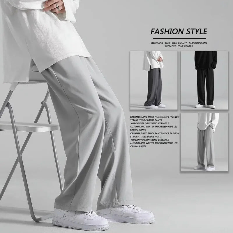 休闲裤男Hong Kong Style Draped Straight-Leg Pants For Men Summer Versatile Loose-Fit Bell Bottoms Trendy Plus Size Casual Trousers For Y
