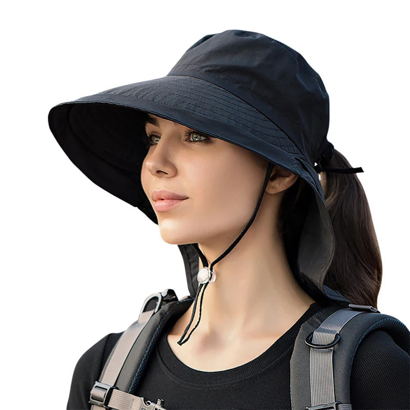 帽子女Women Summer Adjustable Bucket Hat with a Ponytail Hole Lady Sun Protection Hiking Cap Female Outdoor Wide Brim Headgear New in