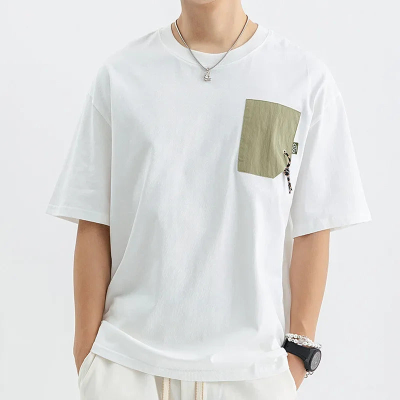 T恤男Men's Summer Loose-Fit Round Neck Cotton T-Shirt Casual Breathable Heavy Duty Trendy Brand Men's Bodysuit