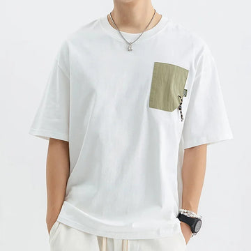 T恤男Men's Summer Loose-Fit Round Neck Cotton T-Shirt Casual Breathable Heavy Duty Trendy Brand Men's Bodysuit