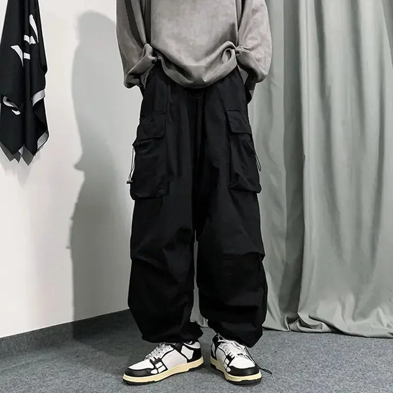 休闲裤男American Style High Street Design Sensibility Loose-Fit Casual Pants For Men Mid-Calf Length Wide Leg Pants
