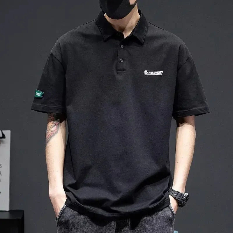 POLO男White Cotton Polo Shirt Short Sleeves Loose Fit American Style Design Sensibility T-shirt Trendy For Young Men Summer