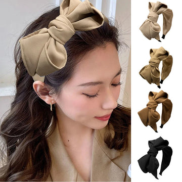 发饰Wide Brimmed Hair Bands Solid Color Head Hoop Double Layer Bows Headband Hair Accessories Big Bowknot Side Knot Hair Hoop Woman