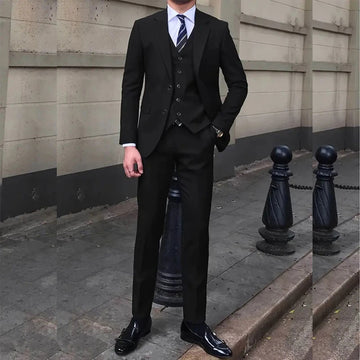 礼服男Formal Black Men Suits High Quality Single Breasted Notch Lapel Regular Length 3Piece Jacket Pants Vest Male Clothing Blazer