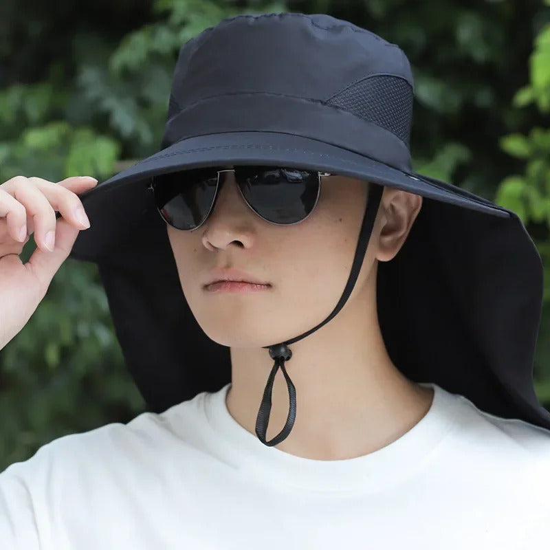 防晒帽男Women Sunshade Fishing Sun Cap with Sunscreen Face Mask for Outdoor Brim Visor Hat Men Work Jungle Safari  Neck Protect Big Wide