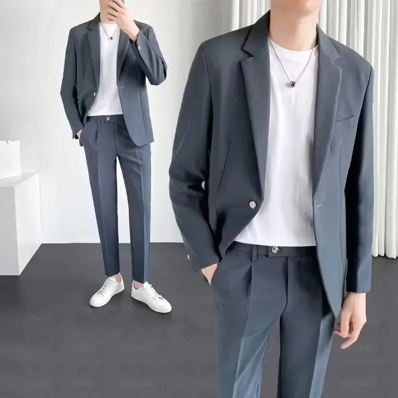 商务装男Spring Autumn Summer Casual Suits Men's Korean Business Western-style Clothes Trousers Set Matching Outfit For Young Men