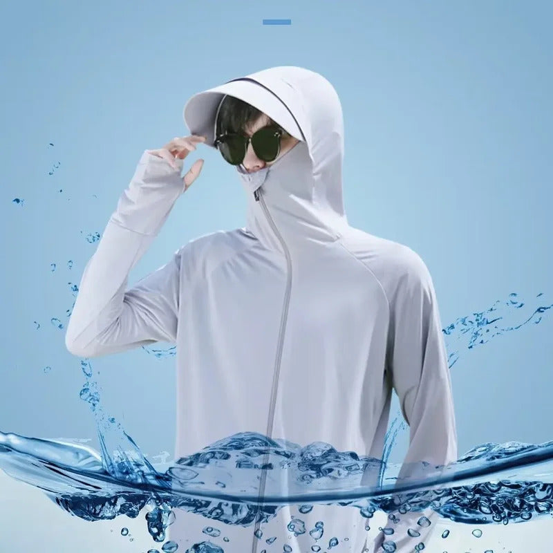 防晒衣男Men's Breathable Ice Silk Sun Protection Clothes 2024 New Summer Thin Fishing Hooded Jacket Uv Protection Casual Style