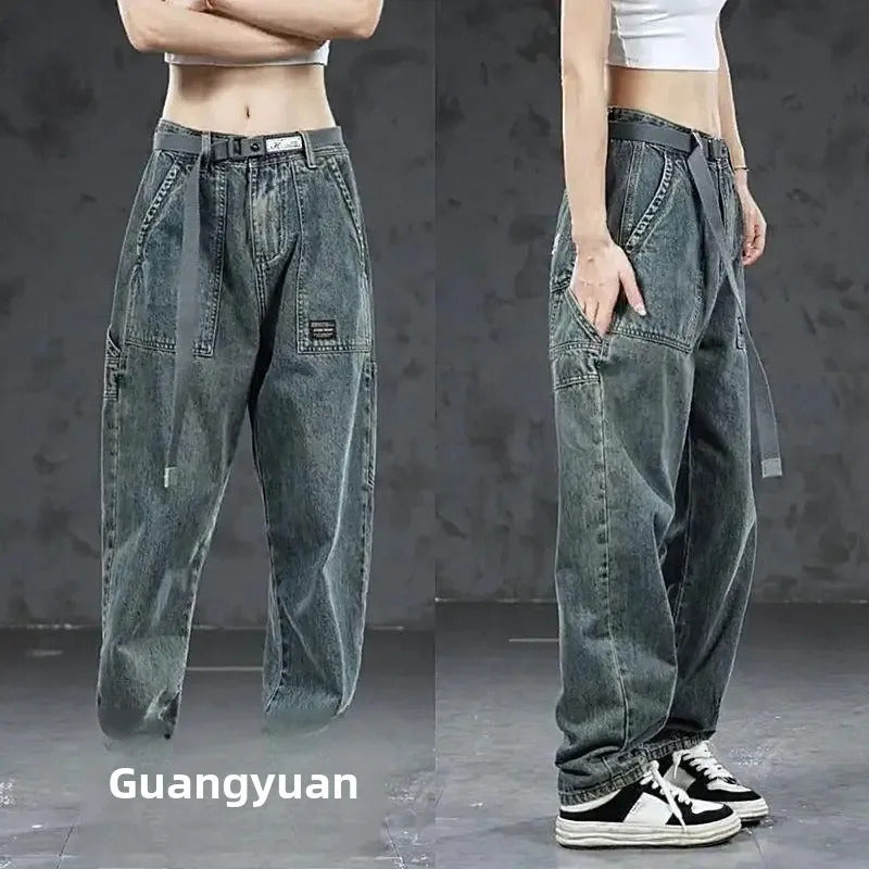 牛仔裤男Vintage Style Men's Jeans Loose Fit Casual Straight Leg Long Pants New Summer Trendy Fashionable Washing Denim Pants