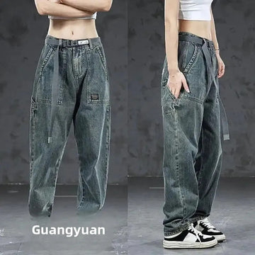 牛仔裤男Vintage Style Men's Jeans Loose Fit Casual Straight Leg Long Pants New Summer Trendy Fashionable Washing Denim Pants