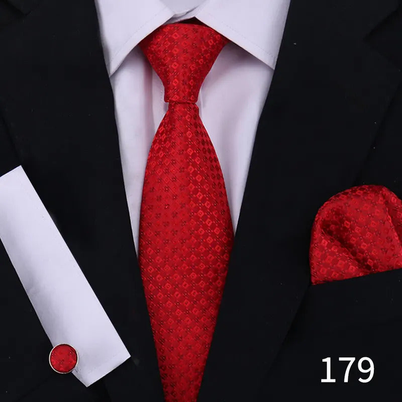 领带男Tie For Men Plaid Handkerchiefs Red Necktie Classic Cufflinks For Men Blouse Business Wedding Accessories Women Collar Man Gift