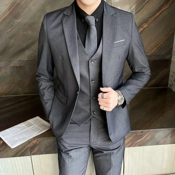 商务装男Boutique Solid Color Men's Casual Office Business Suit Three and Two Piece Set Groom Wedding Dress Blazer Waistcoat Trousers