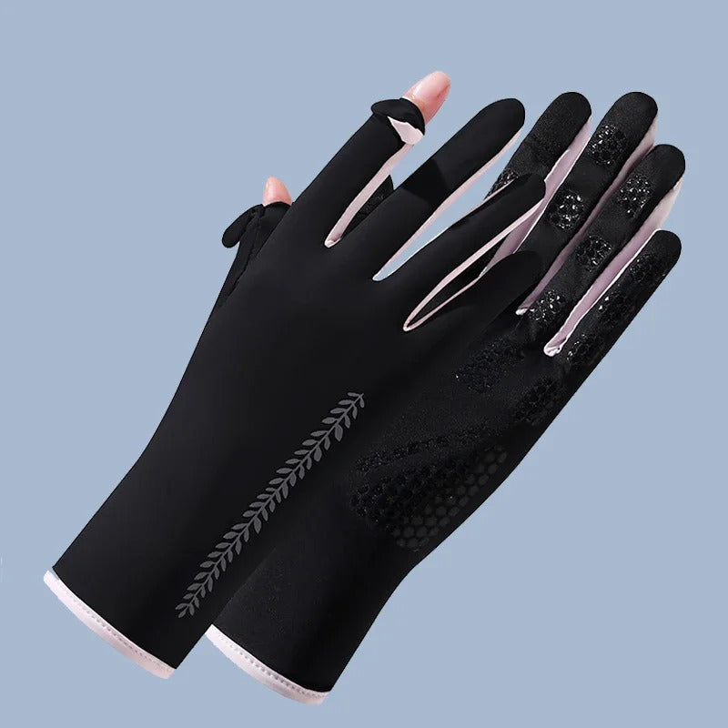 防晒手套女Women's Sunscreen Ice Silk Breathable Gloves Summer Sunscreen Fashion Cycling Driving Running Gloves Thin UV Protection Gloves