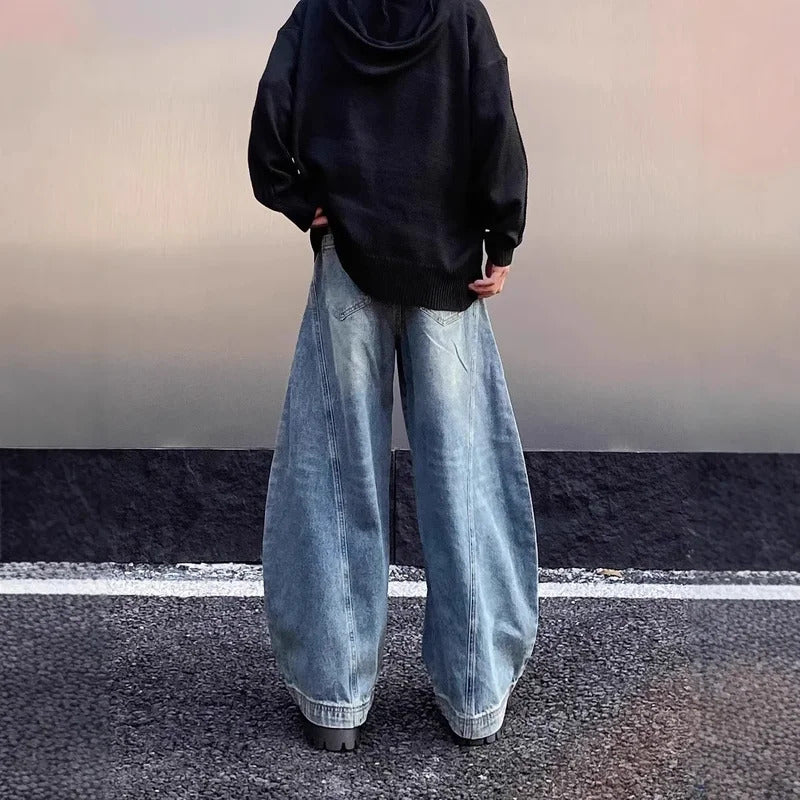 牛仔裤男Vintage American Style Men's Jeans Loose Fit Trendy Brand High Street Casual Pants Nichebell Bottoms Fashionable Male Denim