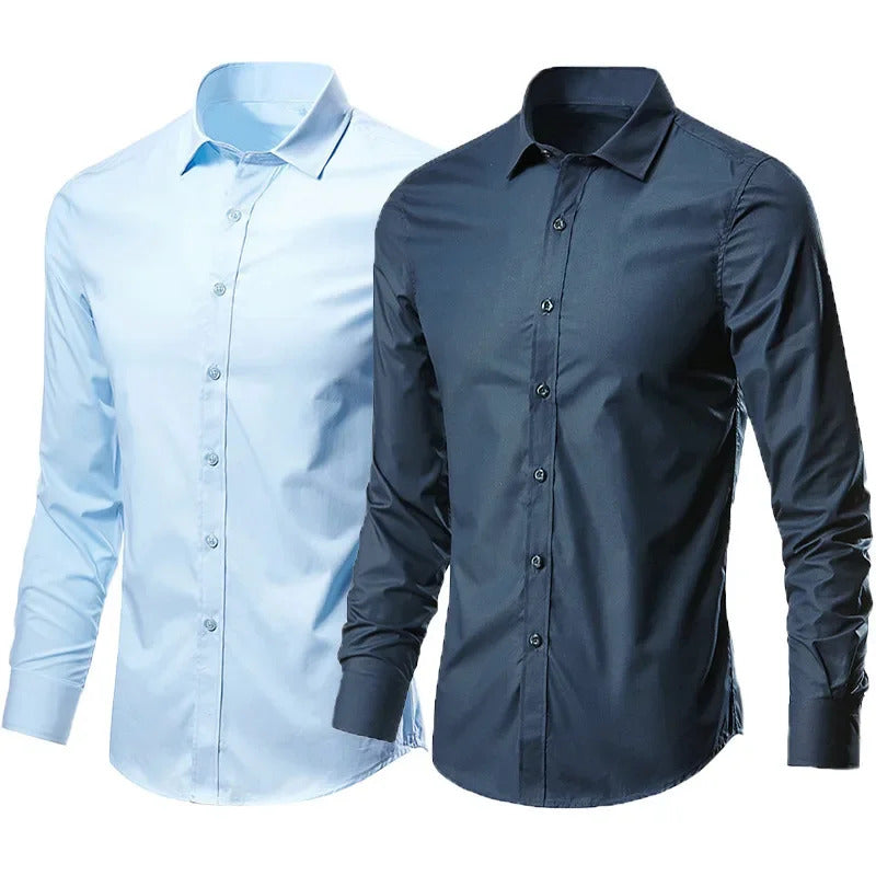 衬衫男Men's Long Sleeve White Shirt Casual Business Formal Slim Fit Korean Style Professional Work Shirt Smooths Your Silhouette