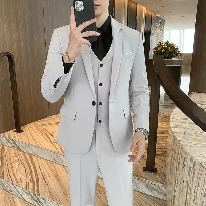 商务装男Men's Wear (suit + Vest + Trousers) Fine Men's Business Casual Korean Version of Best Man Dress Groom Wedding Three-piece Set