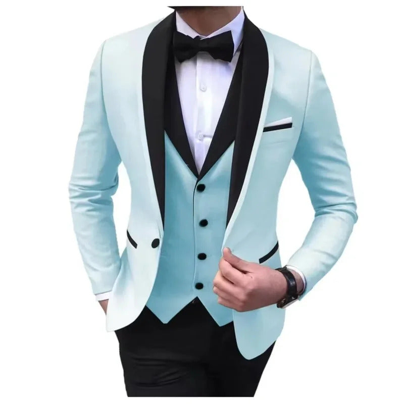 礼服男Luxury Men's Suit Slim Fit 3-Piece Set Men's Suit Wedding Evening Parties Prom Dances Ceremony Groom Fashion Single Button Coat
