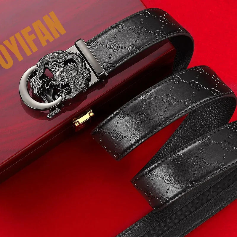 腰带Men's Genuine Leather Belt - Adjustable Automatic Ratchet Buckle for Business Suits, Casual Wear & Everyday Office Style