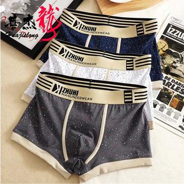内衣男3PCS/Pack 100% Cotton Smooth Soft Mens Underwear Gifts Breathable Big U Mesh Crotch Underpants Trendy Spot Print Boxers Hombre