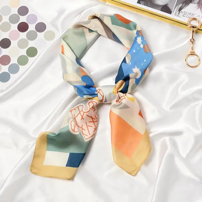 丝巾女2021 Elegant Puzzle Print Square Scarf Women Bandana Hairband Lady Head Wraps Female Shawl Fashion Neckerchief