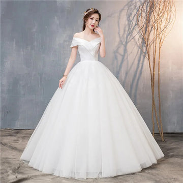 礼服女Fashion Simple Classic New Arrival Wedding Dress Lustrous Satin Sweet Sexy V-Neck off shoulder Ball Gowns Brides Real Photo 70